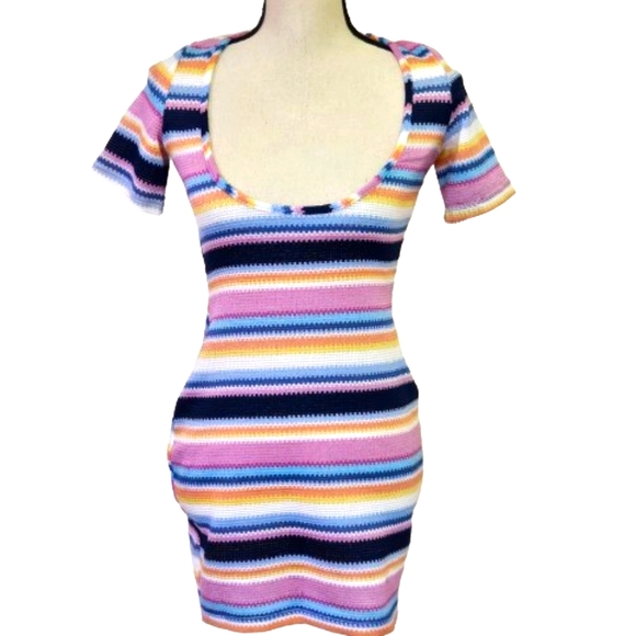 Princess Polly Blue/Pink Multi-Color Striped Bodycon Mini Dress, Size 6 - Picture 13 of 16